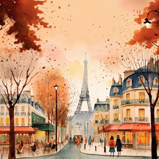 Parisian Autumn Scene with Eiffel Tower