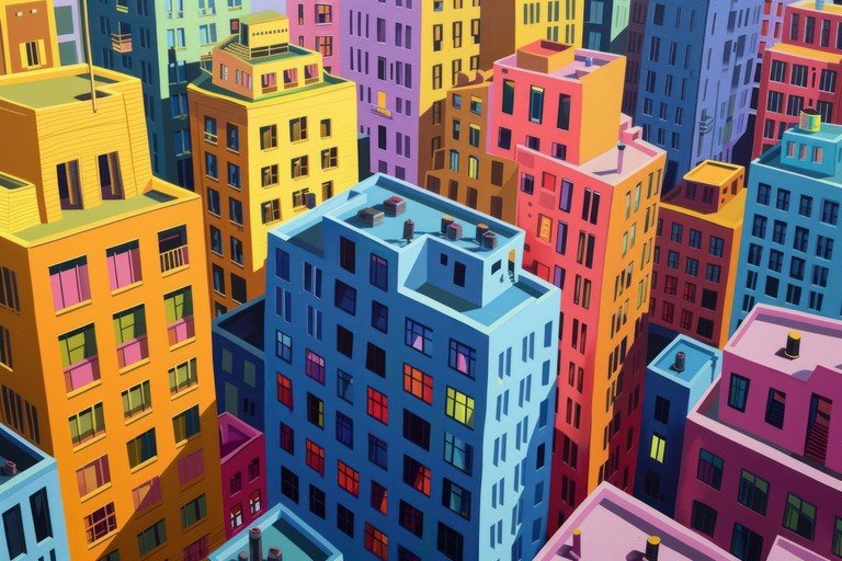 Vibrant Cityscape with Colorful Buildings
