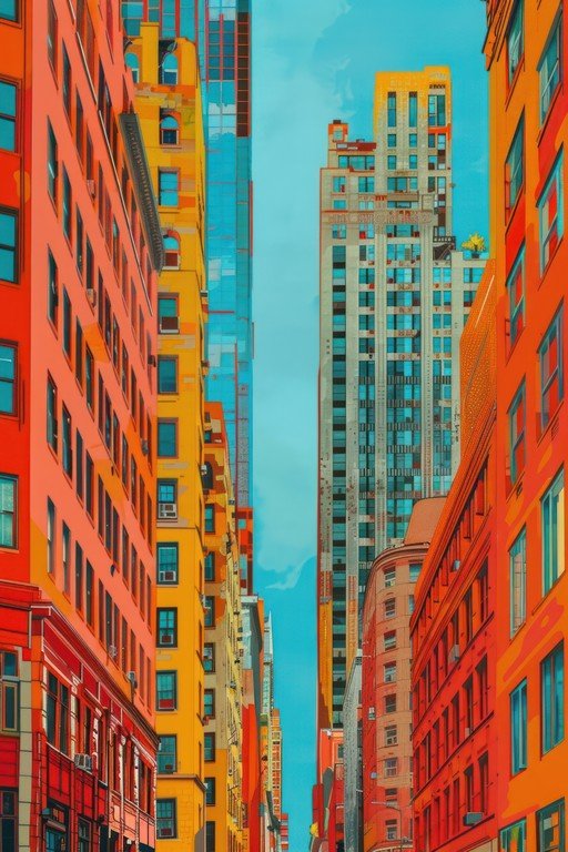 Vibrant Cityscape of Colorful Buildings
