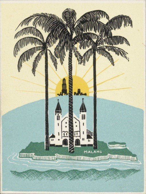 Malang Island Scene with Palm Trees and Church
