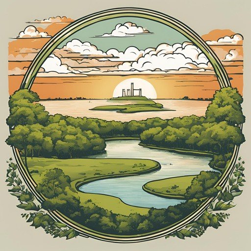 Serene Landscape with Island Castle at Sunset