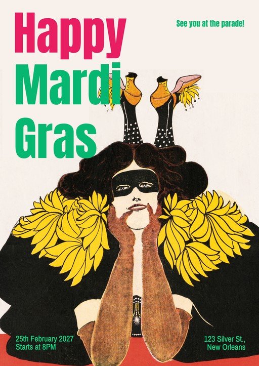 Happy Mardi Gras Poster with Masquerade Theme