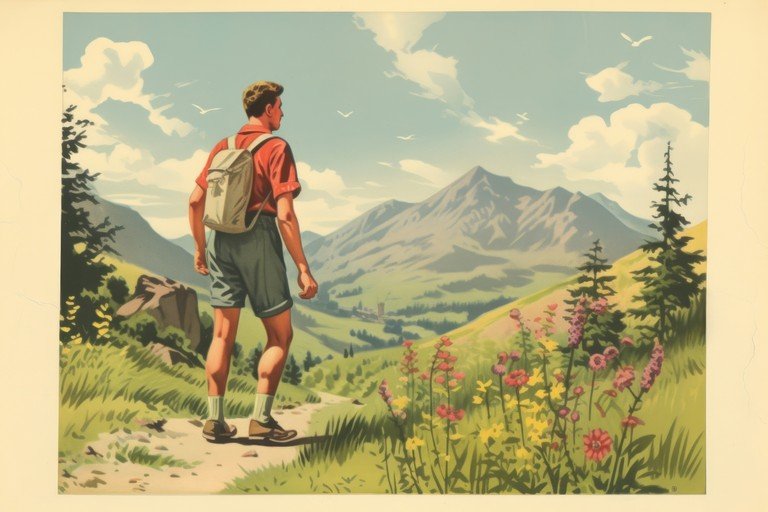 Hiker Gazes at Majestic Mountain Landscape