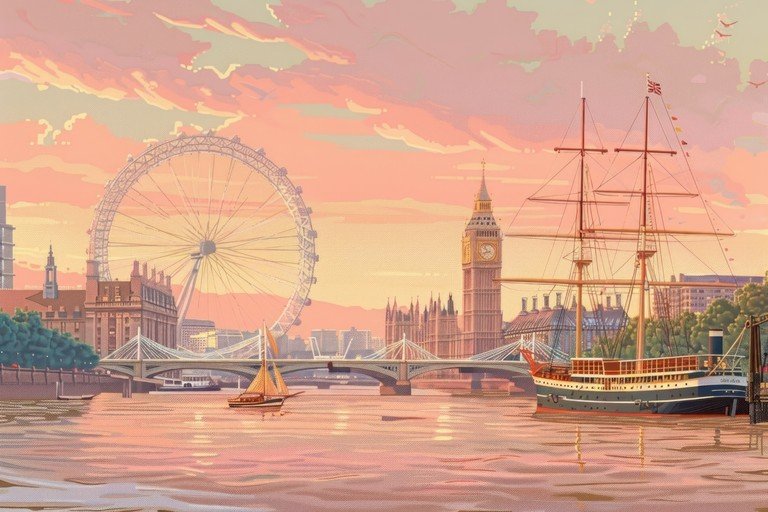 London Skyline at Sunset with Big Ben and London Eye
