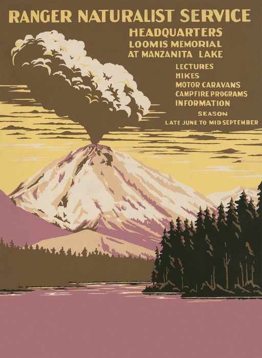 Ranger Naturalist Service Poster: Volcano, Lake, and Forest