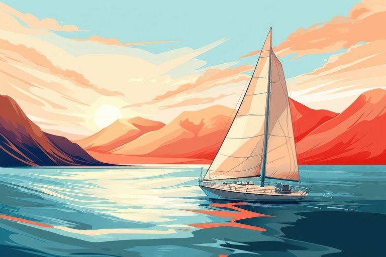 Sailboat Glides Through Calm Waters at Sunset