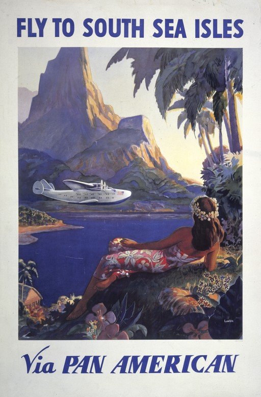 Fly to South Sea Isles Via Pan American Vintage Travel Poster
