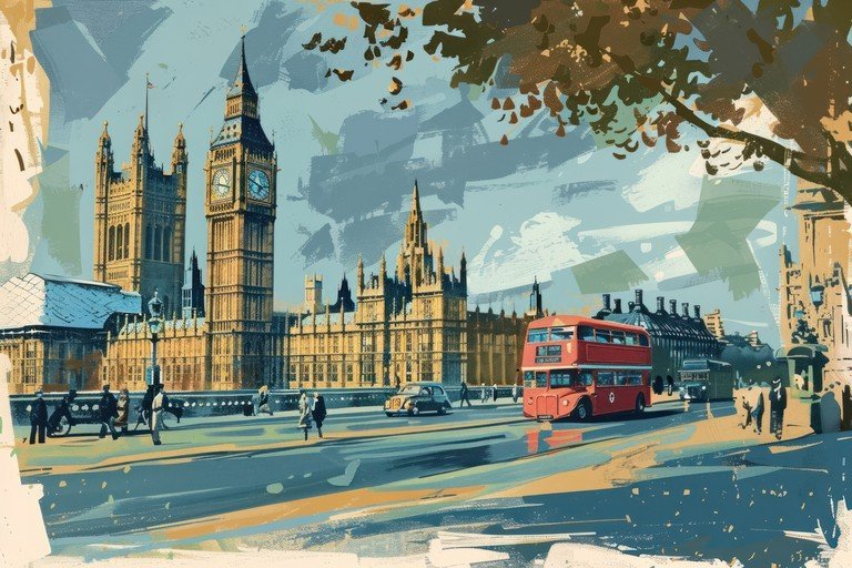 Iconic London Scene: Big Ben and Red Bus