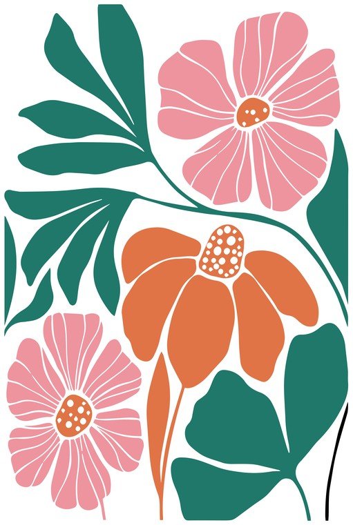 Abstract Floral Art with Pink, Orange, and Teal