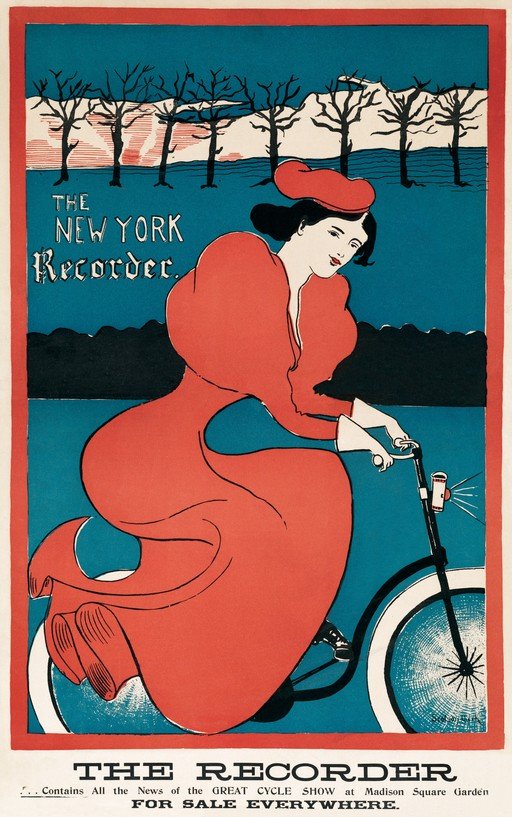 The New York Recorder Poster: Woman on Bicycle