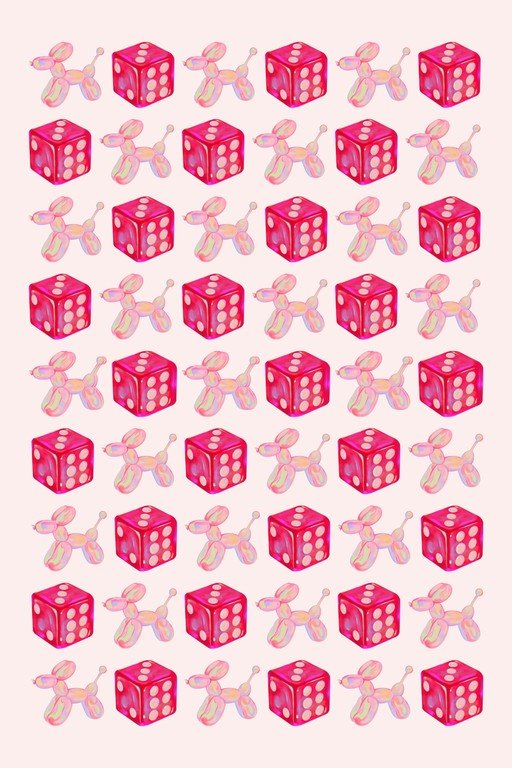 Pink Balloon Dog and Dice Pattern