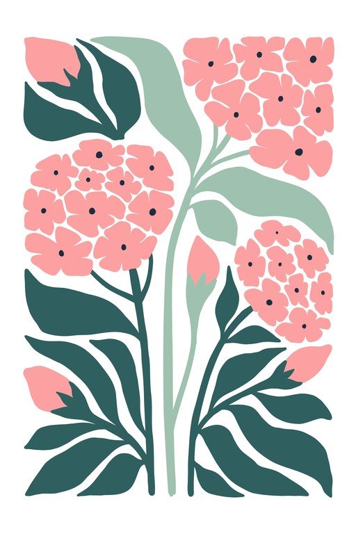 Abstract Pink Hydrangea Floral Art
