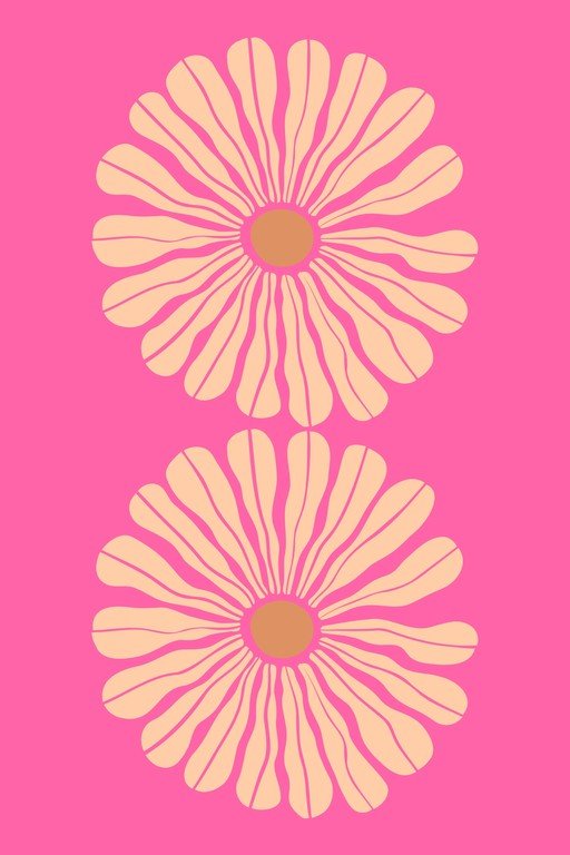 Two Retro Daisy Flowers on Pink Background