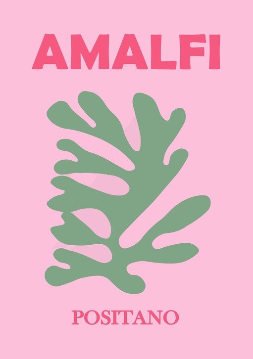 Amalfi Positano Travel Poster with Abstract Coral