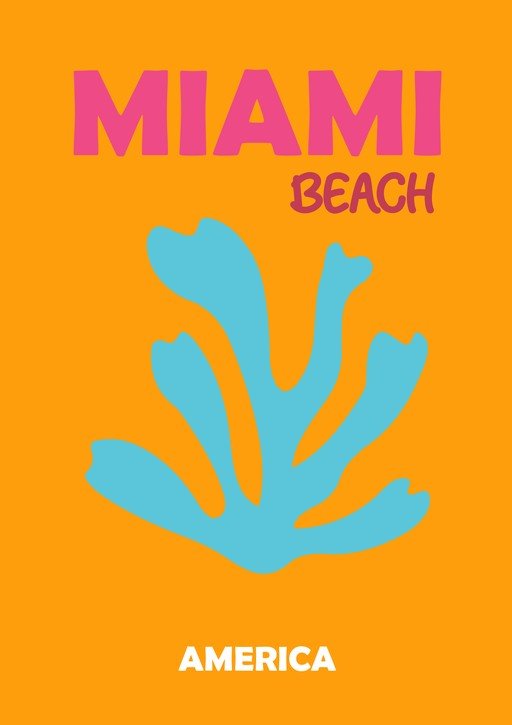 Miami Beach Poster with Coral Graphic