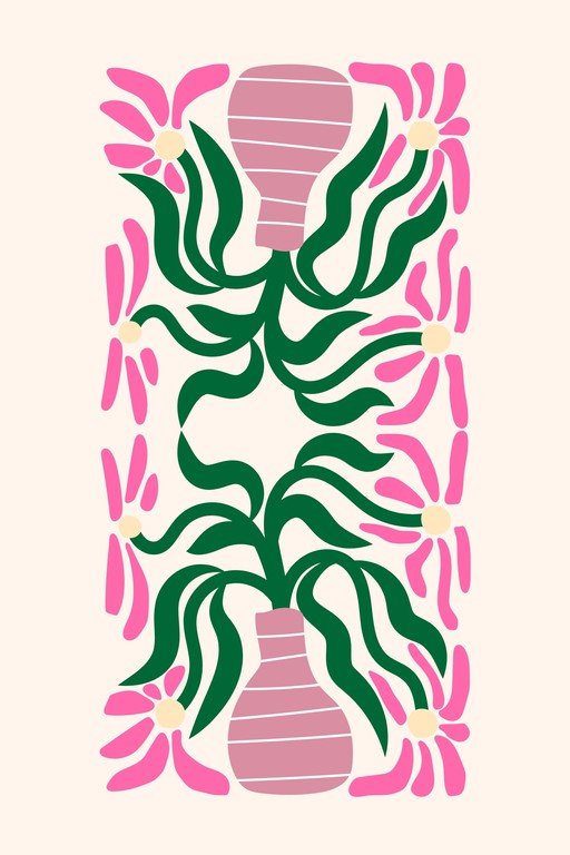 Pink and Green Floral Vase Illustration