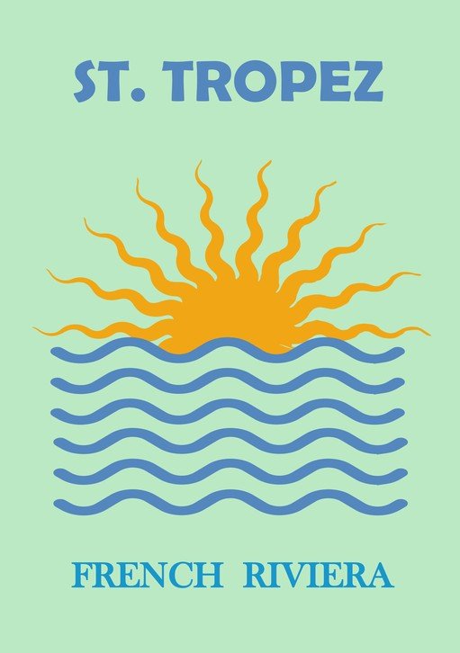 St. Tropez French Riviera Sun and Waves Poster