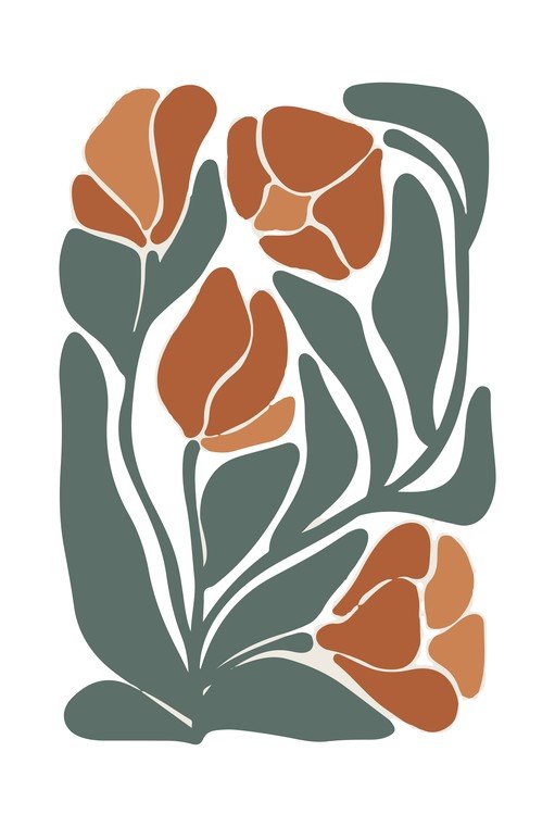 Abstract Floral Art with Terracotta and Sage Green