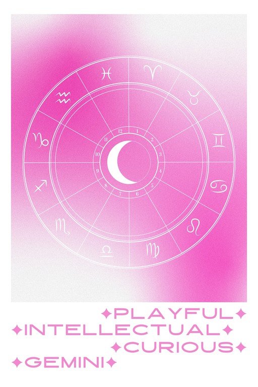 Gemini Zodiac Wheel with Pink Gradient