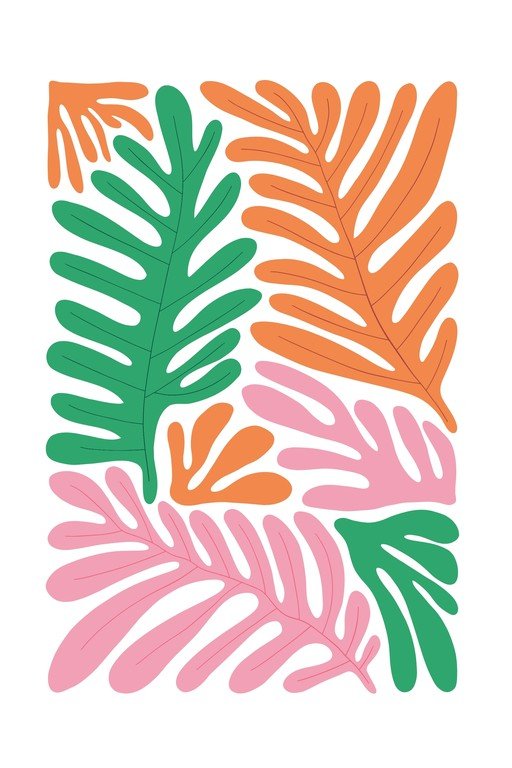 Abstract Botanical Cut-Outs in Pink, Green, and Orange