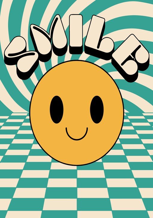 Retro Smile Face with Psychedelic Background