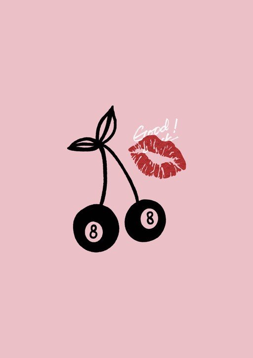 Cherries, Kiss, and Good Luck Graphic