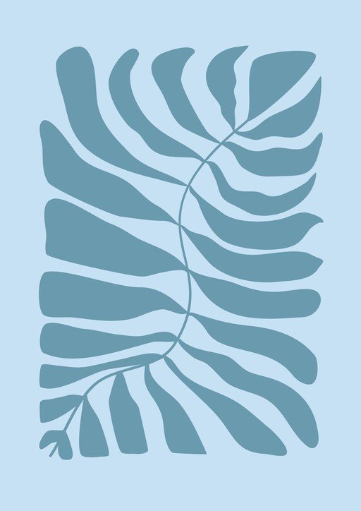 Abstract Blue Leaf Silhouette Art