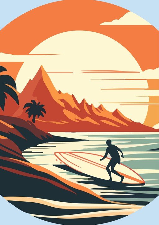 Surfer Riding Wave at Sunset