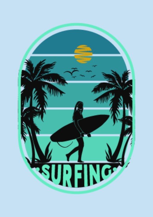 Surfer Girl Silhouette with Palm Trees and Sunset