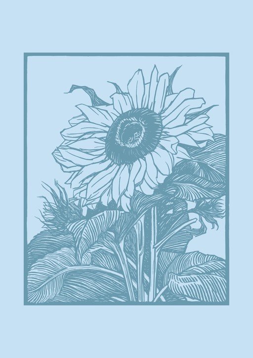 Stylized Sunflower Illustration in Blue Tones