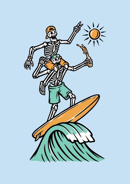 Skeleton Surfers Enjoying a Sunny Day
