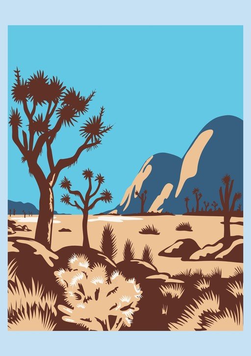 Desert Landscape with Joshua Trees and Mountains