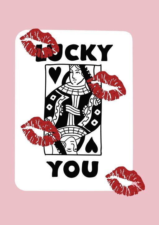 Queen of Hearts Card with Kiss Marks
