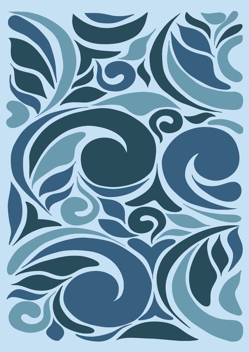 Abstract Blue Swirls and Leaves Pattern