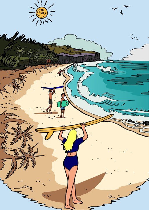 Surfers Enjoying a Sunny Day at the Beach