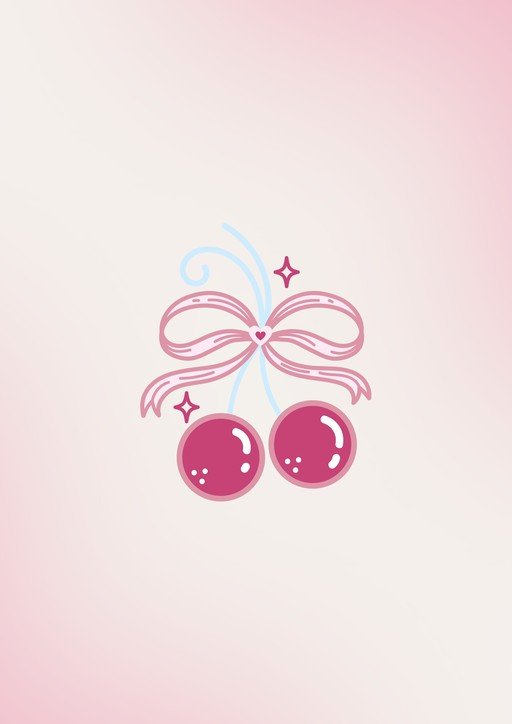 Cute Cherry Illustration with Pink Bow