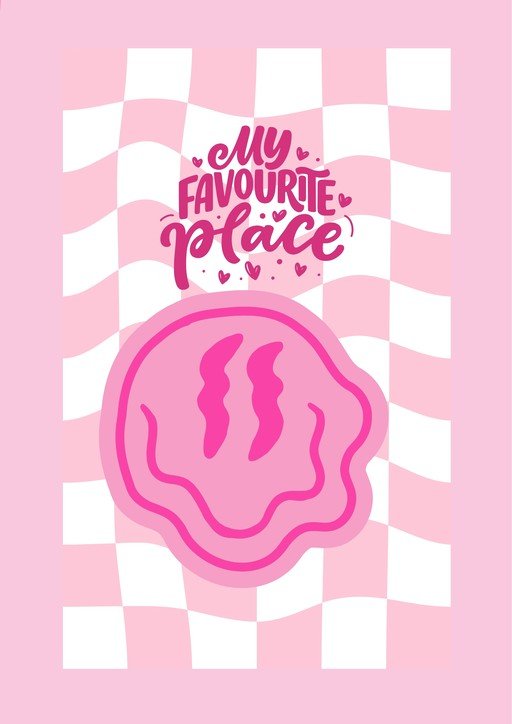 Pink Smiley Face and "My Favourite Place" Text