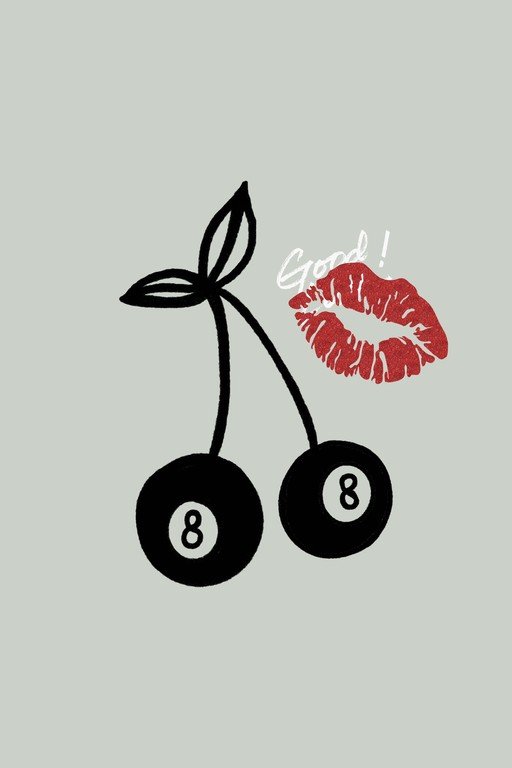 8-Ball Cherries and Kiss Print