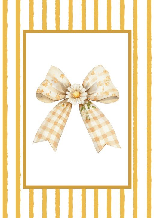 Watercolor Bow with Daisy and Gingham Pattern