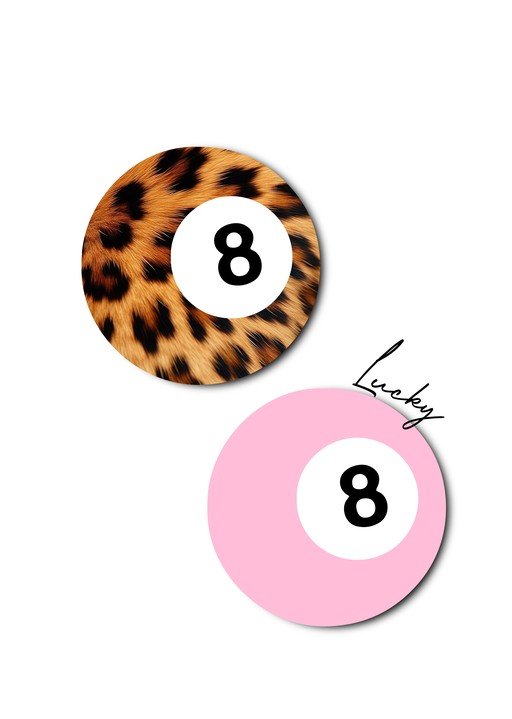 Lucky 8 Ball with Leopard Print and Pink Design