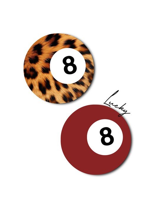 Leopard Print and Red 8-Ball with "Lucky" Text