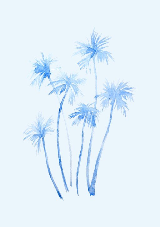 Blue Watercolor Palm Trees
