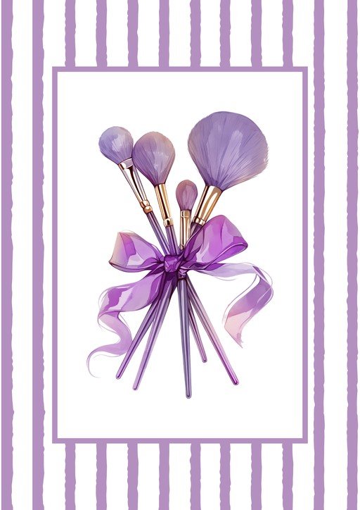 Purple Makeup Brushes with Ribbon
