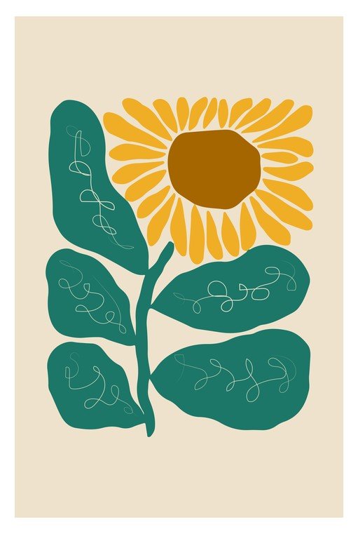 Abstract Sunflower and Leaves Art Print