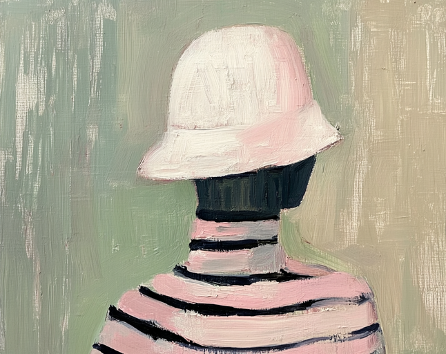 Abstract Portrait of Person in Bucket Hat and Striped Shirt