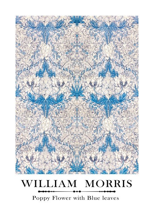 William Morris Poppy Flower with Blue Leaves Pattern
