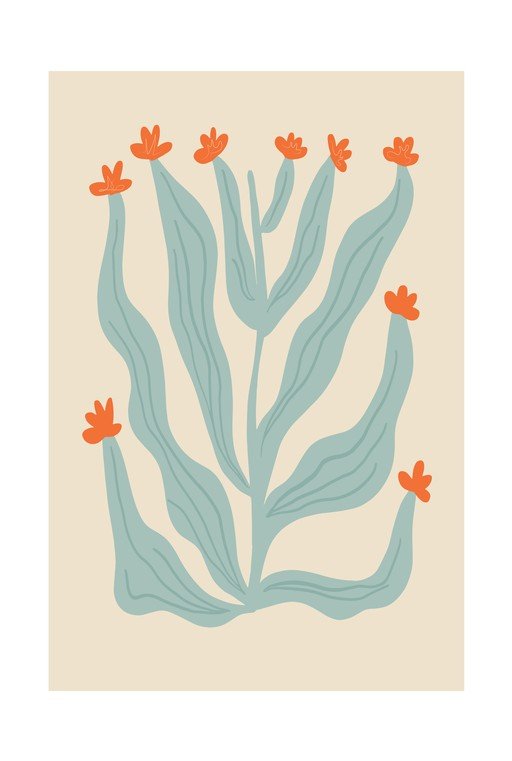 Abstract Botanical Illustration with Orange Flowers