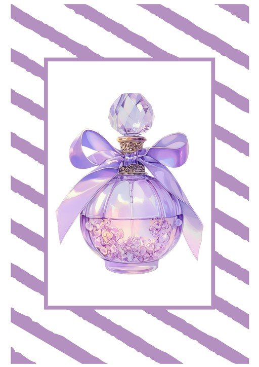 Elegant Perfume Bottle with Lavender Bow and Floral Accents