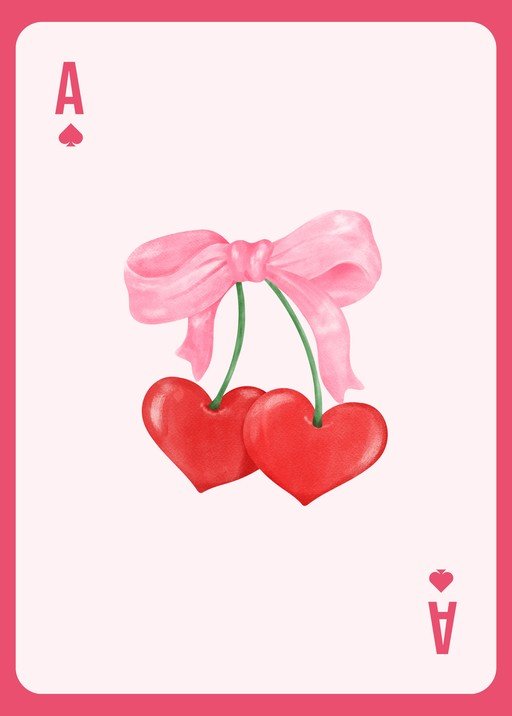 Ace of Hearts with Pink Bow and Cherries