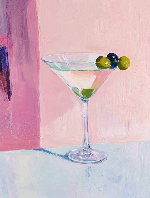 Martini with Olives in Pink and Blue Setting